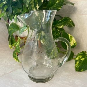 Vintage glass pitcher with etched wheat pattern
